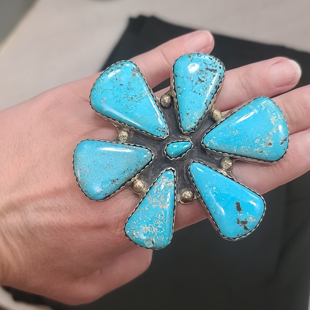 M&S sterling sliver & turquoise ring. Native American hand made 1 of a kind.